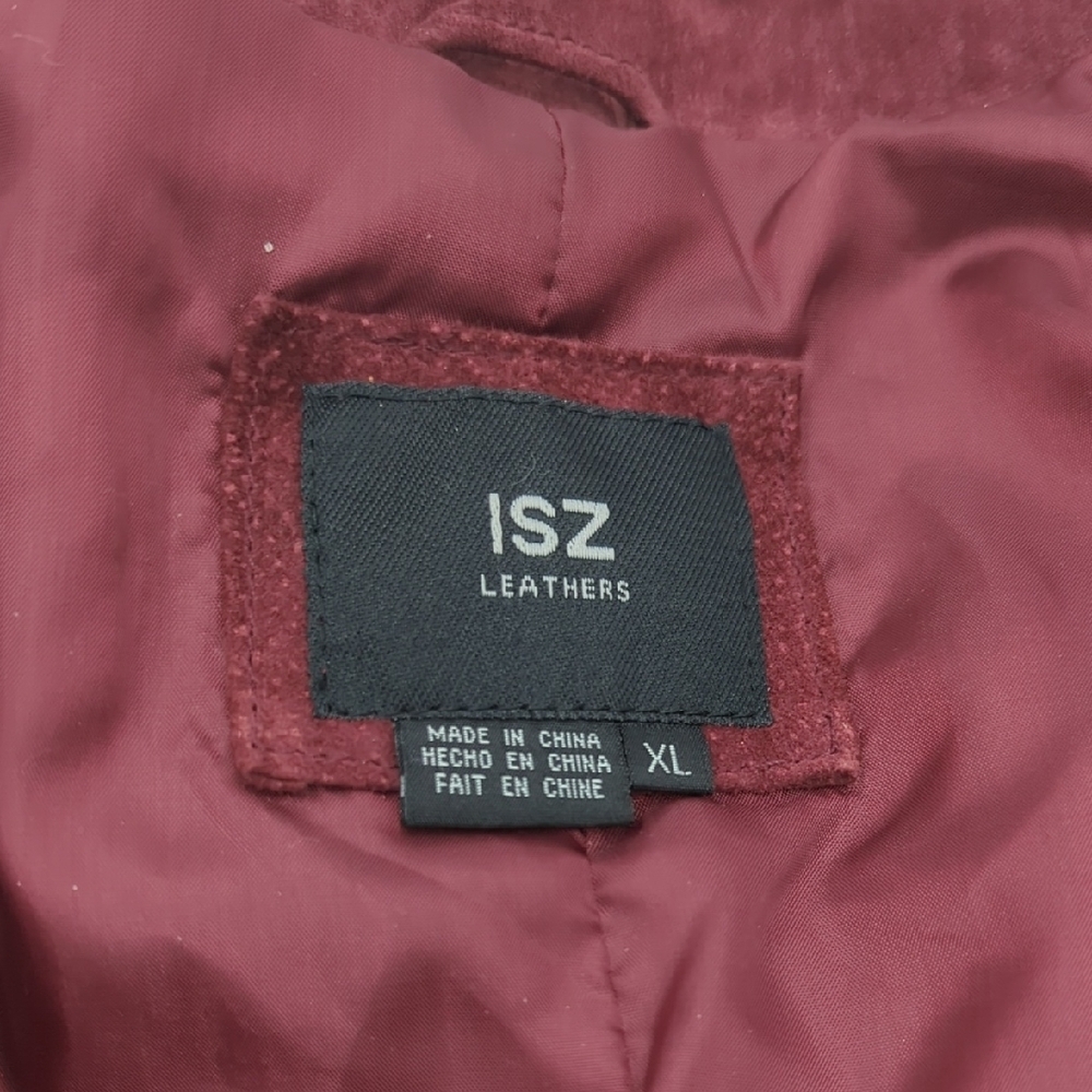VTG ISZ Leather Suede Jacket Longline Button front Blazer Coat Soft XL Burgundy - Picture 10 of 13